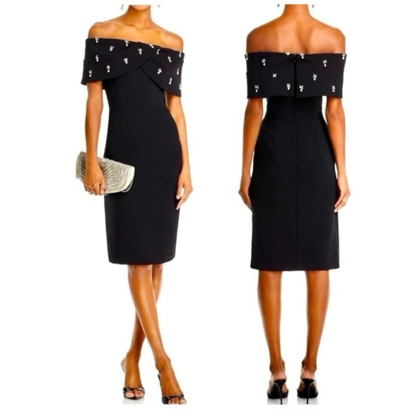 Rickie Freeman For Teri Jon Off-Shoulder Jewel-Embellished Crepe Midi Dress NEW - Picture 10 of 15